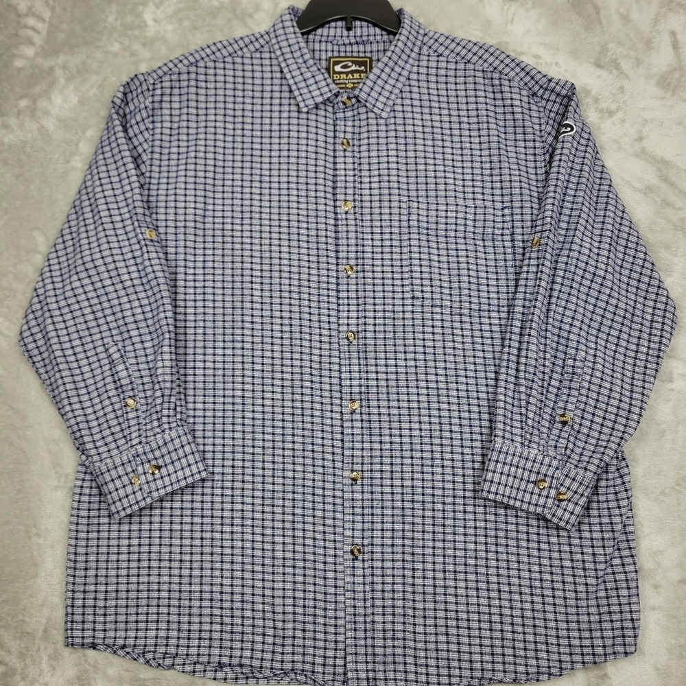 Drake Clothing Company Men's 2XL Navy Blue Plaid Flannel Shirt Outdoor Hiking